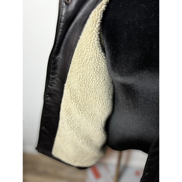 Levi Strauss Co Mens Faux Leather Sherpa Lined Trucker Jacket Dark Brown Size M - Picture 12 of 16